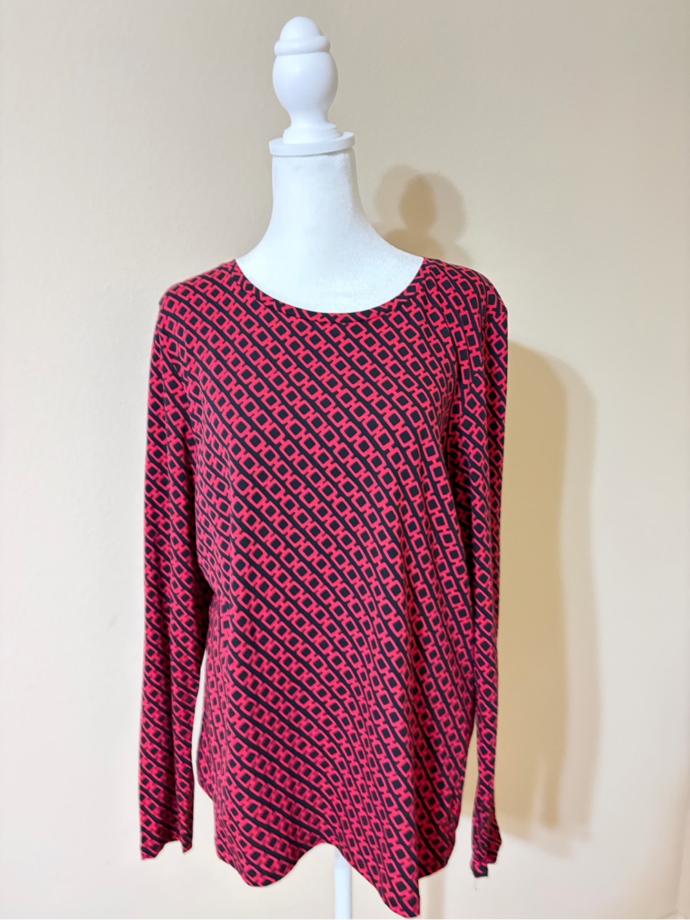 Karl Lagerfeld Black and Pink Geometric Long-Sleeve Top